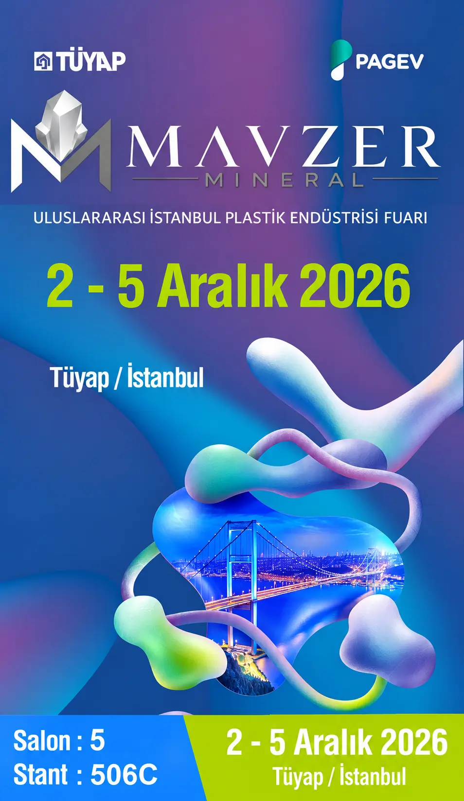 Mavzer Mineral Plast Eurasia İstanbul 2026 fuar daveti; 2–5 Aralık 2026, Tüyap İstanbul, Salon 5, Stand 506C